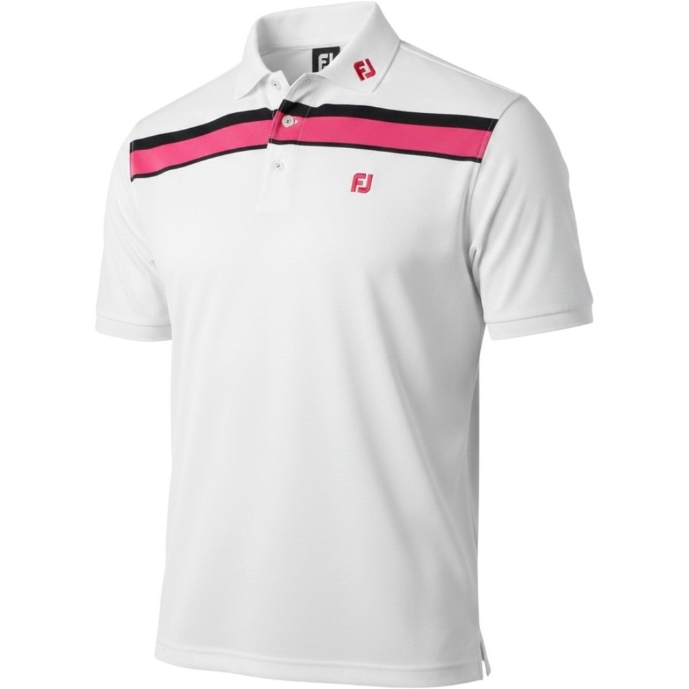 FootJoy ProDry Women's XL Golf Polo Shirt White Pink Navy Stripe FJ Logo